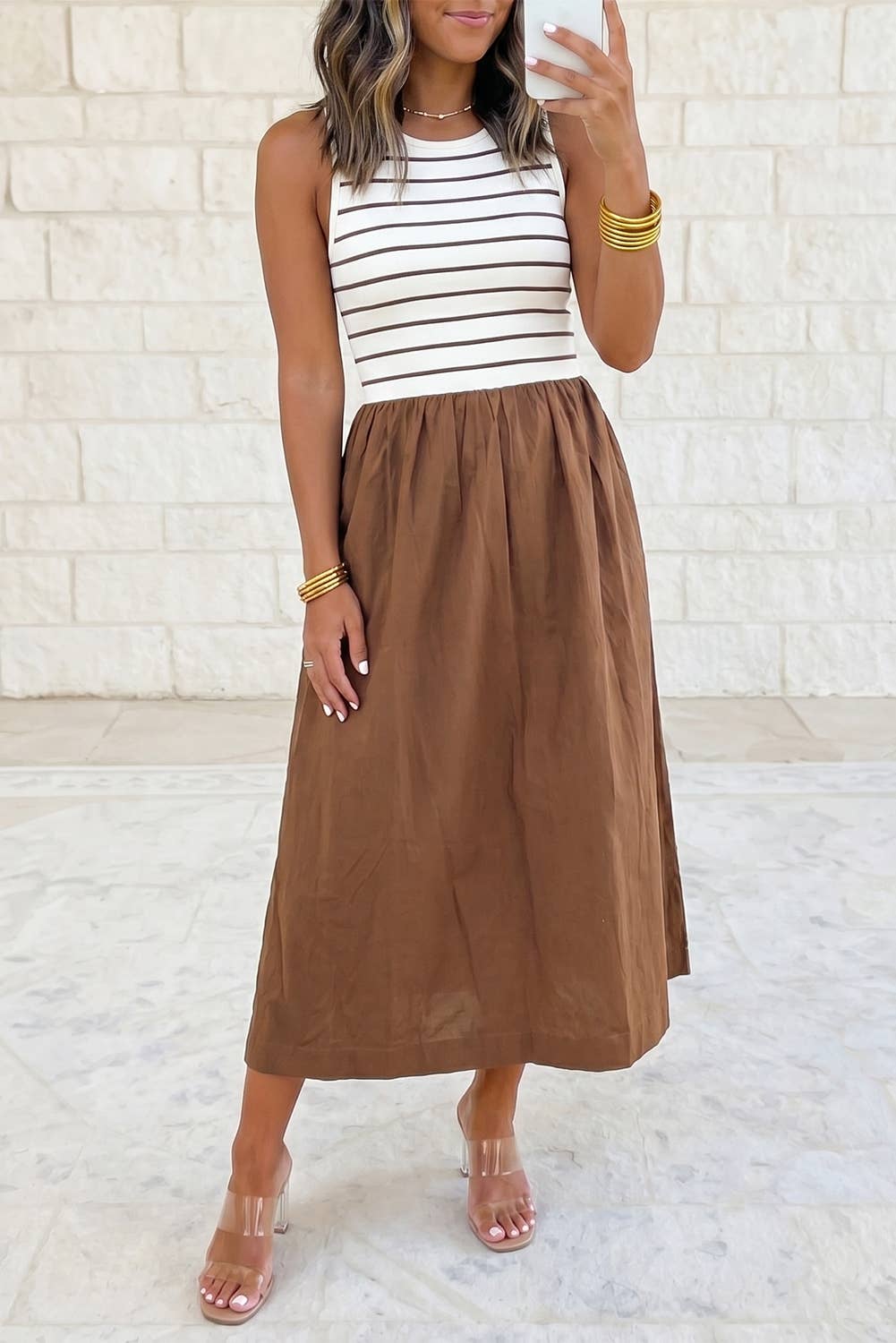 Patchwork Contrast Stripe A-Line Dress – Chestnut