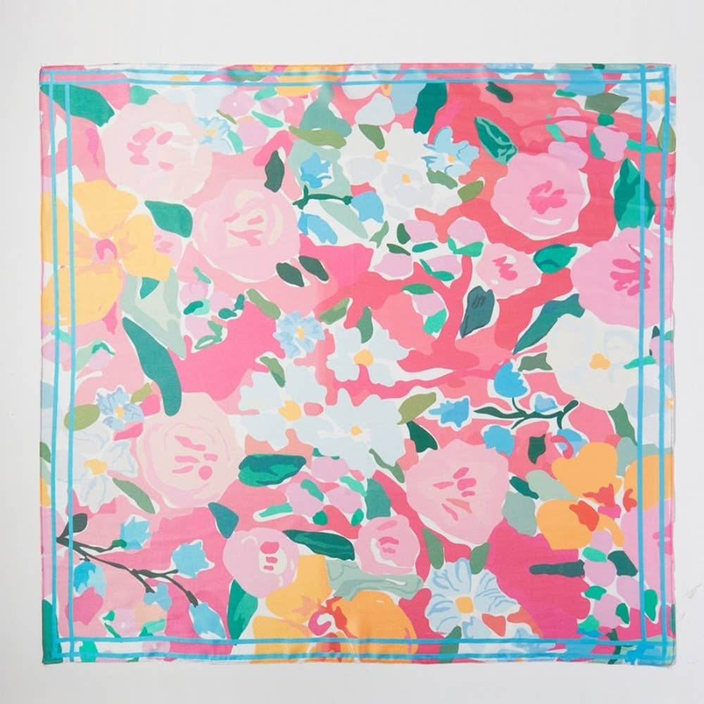 Abstract Flower Garden Square Bandana Scarf- Pink