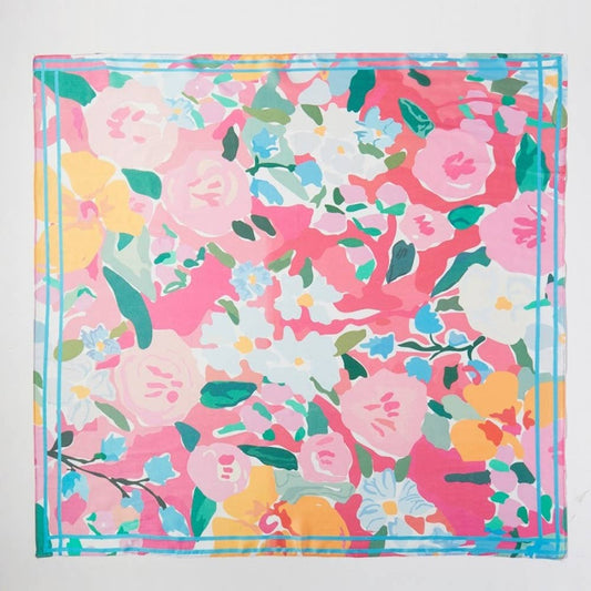 Abstract Flower Garden Square Bandana Scarf- Pink