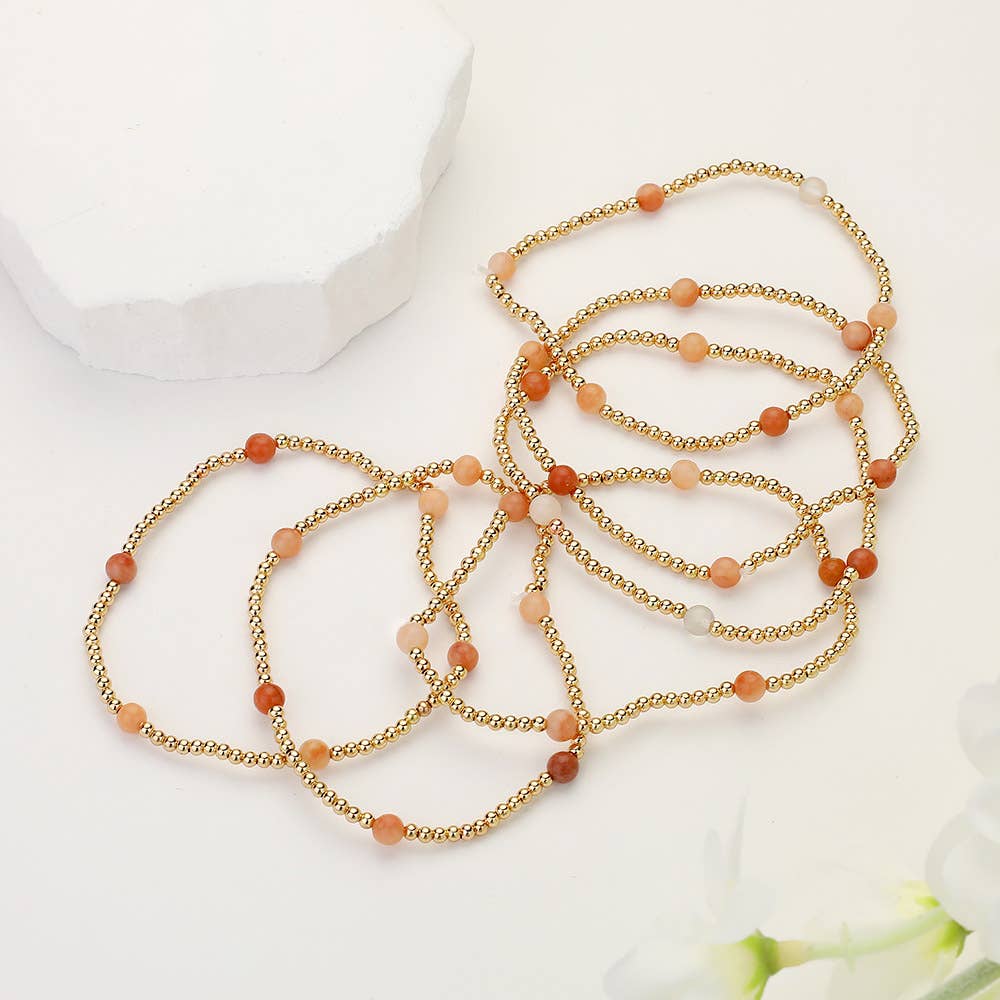 6PCS - Natural Stone Beaded Stretch Multi Layered Bracelet