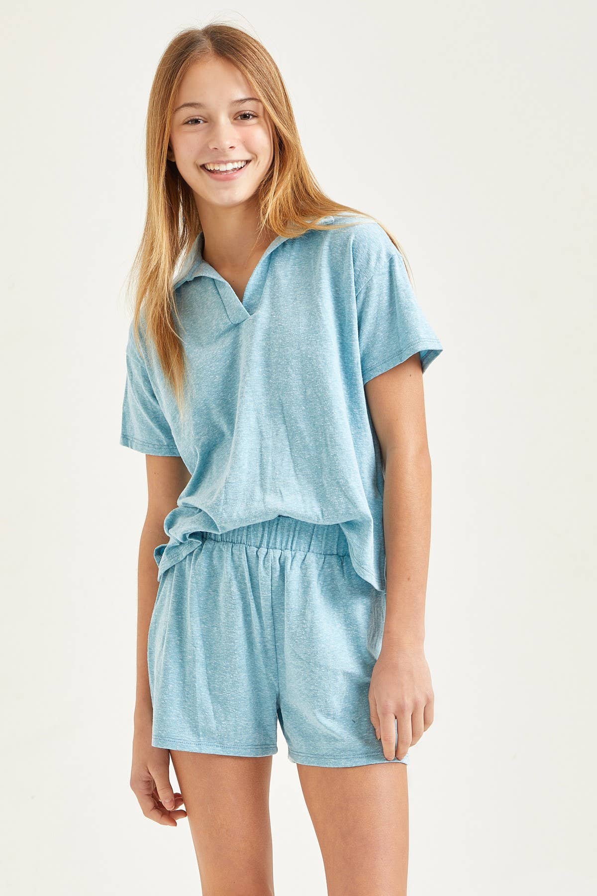 Collared Top and Shorts Matching Set- TWEEN