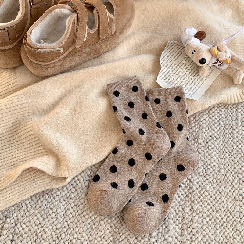 Color Block Thick Polka Dot Socks: Khaki