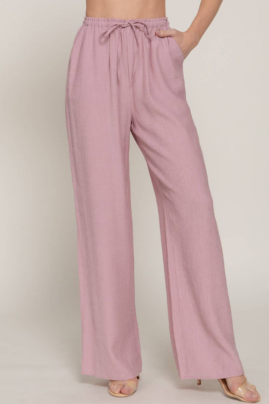 Elastic Waistband & Adjustable String Flowy Pants