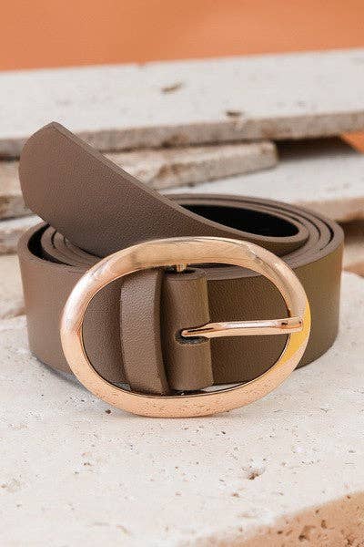 Classic Oval Buckle Leather Belt |Taupe