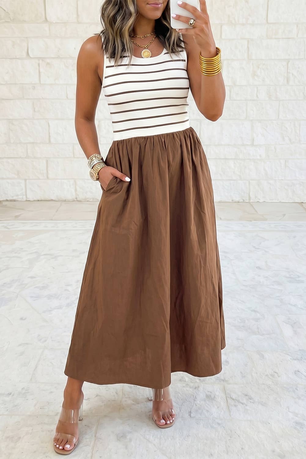Patchwork Contrast Stripe A-Line Dress – Chestnut