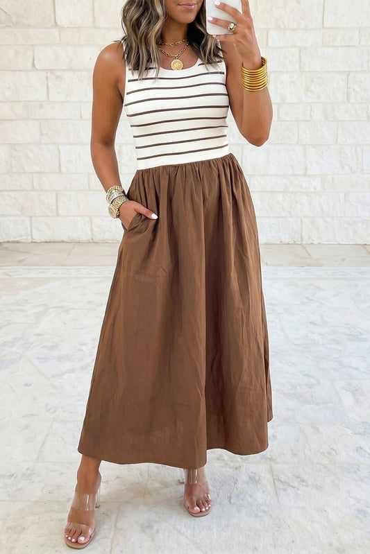 Patchwork Contrast Stripe A-Line Dress – Chestnut