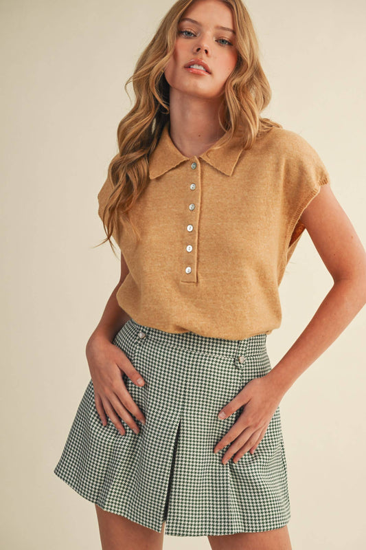 Collared Cap Sleeve Sweater Vest | Women’s Button Front Knit Top