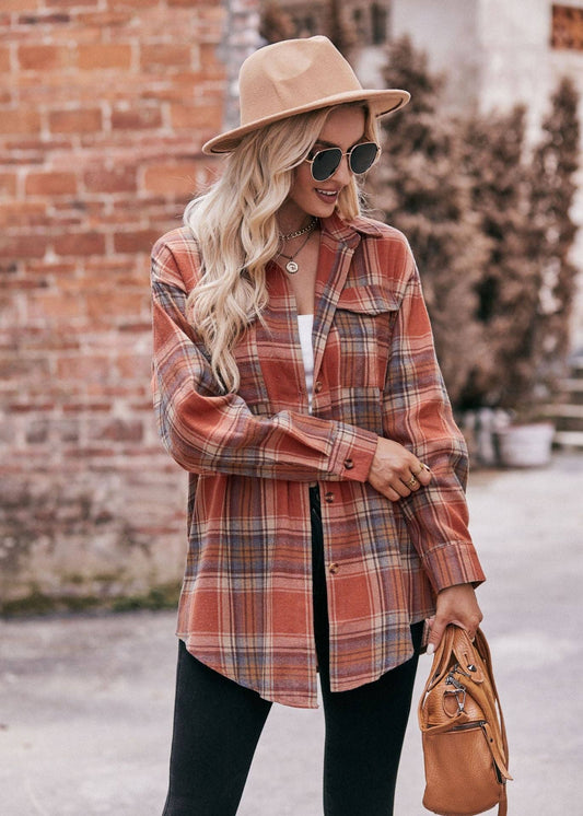 Women's Casual Oversized Loose Plaid Shirt