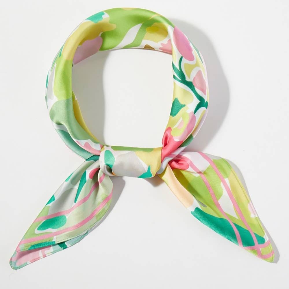 Abstract Flower Garden Square Bandana Scarf- Pink