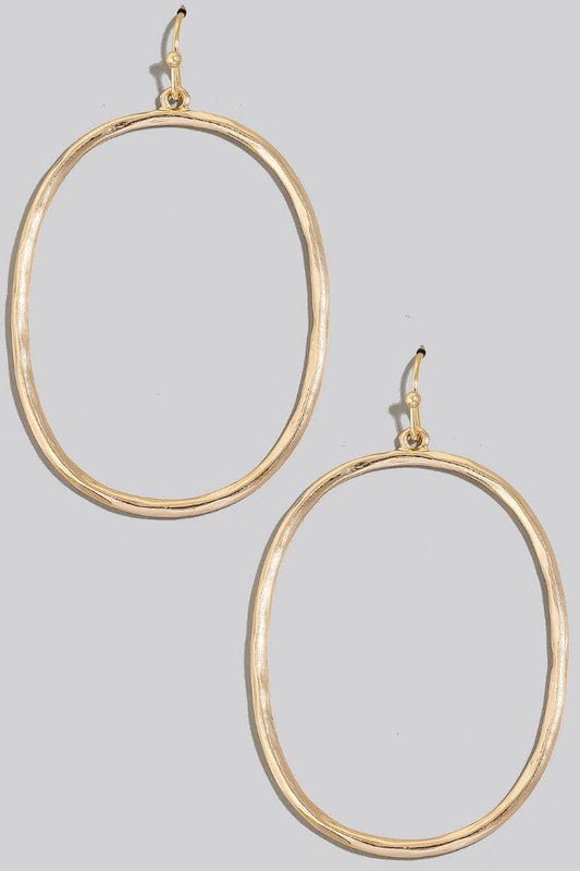 Hammered Metallic Oval Dangle Earrings