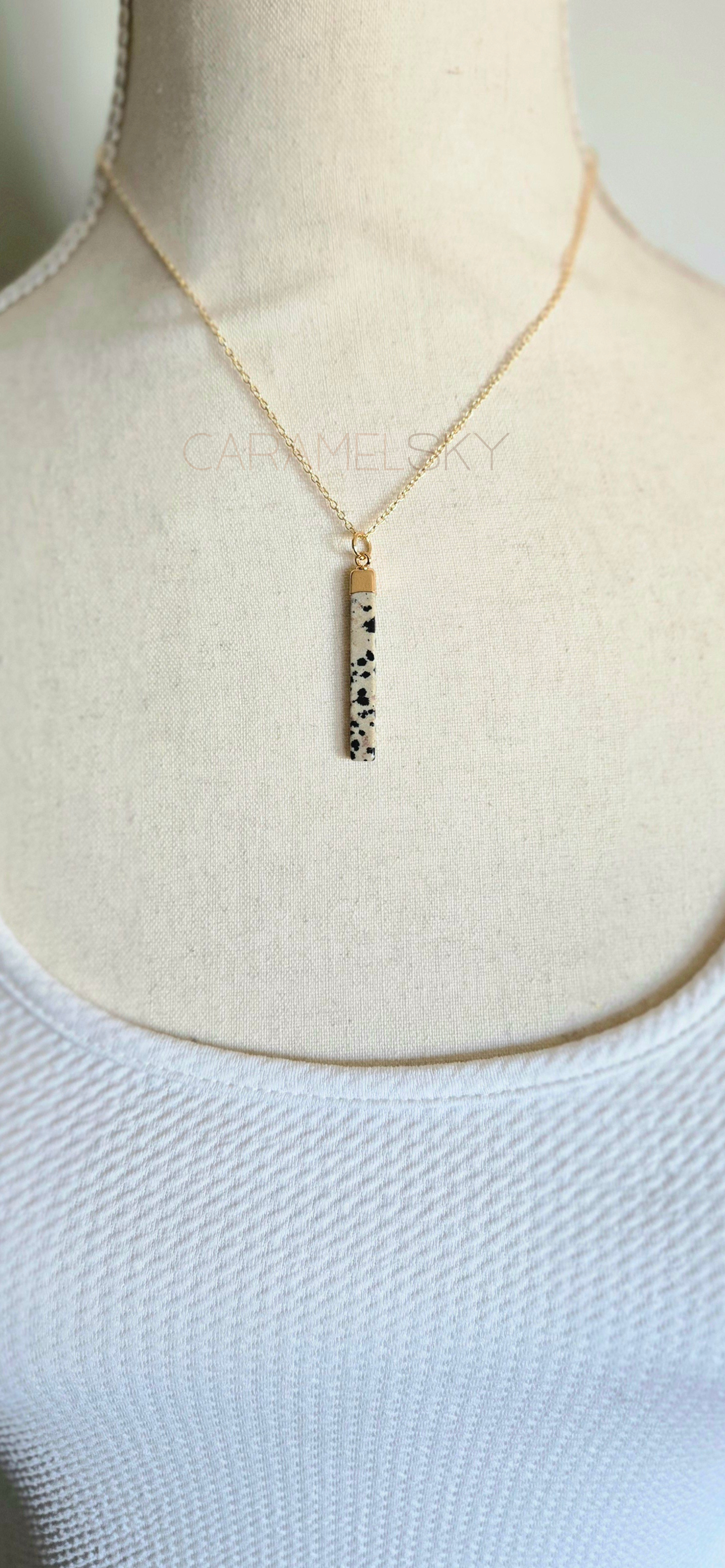 Dalmatian Jasper Bar Necklace- Natural Stone Jewelry