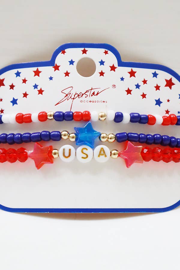 3 pcs Layered USA Charm Stretch Bracelet