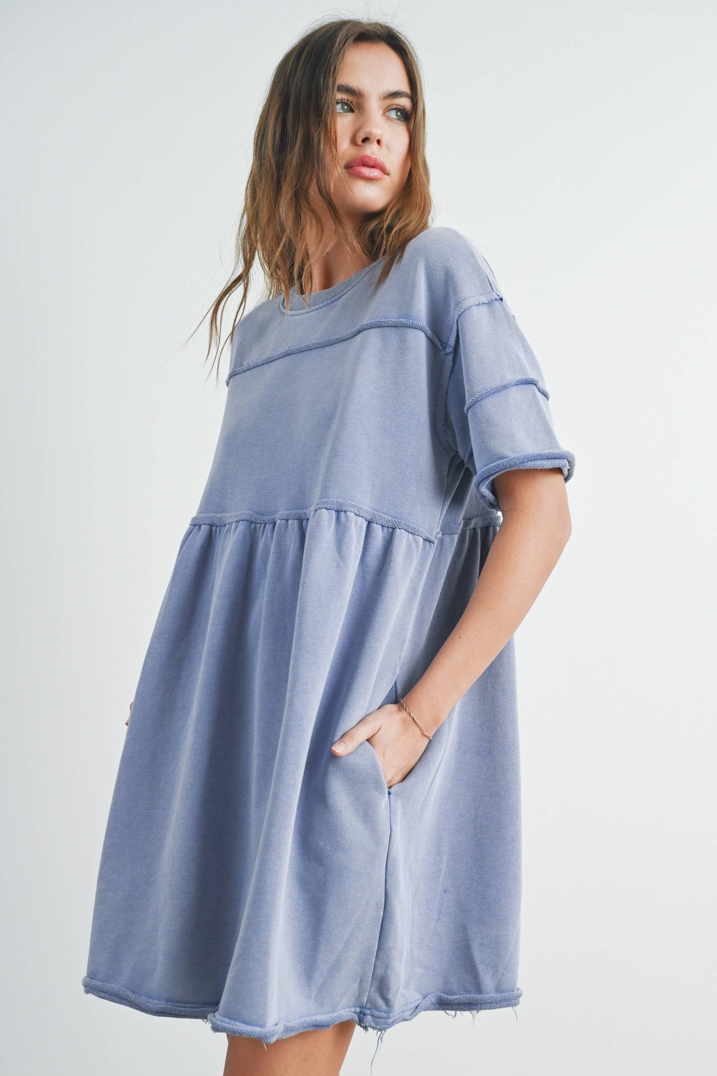 Washed French Terry Short Sleeve Dress