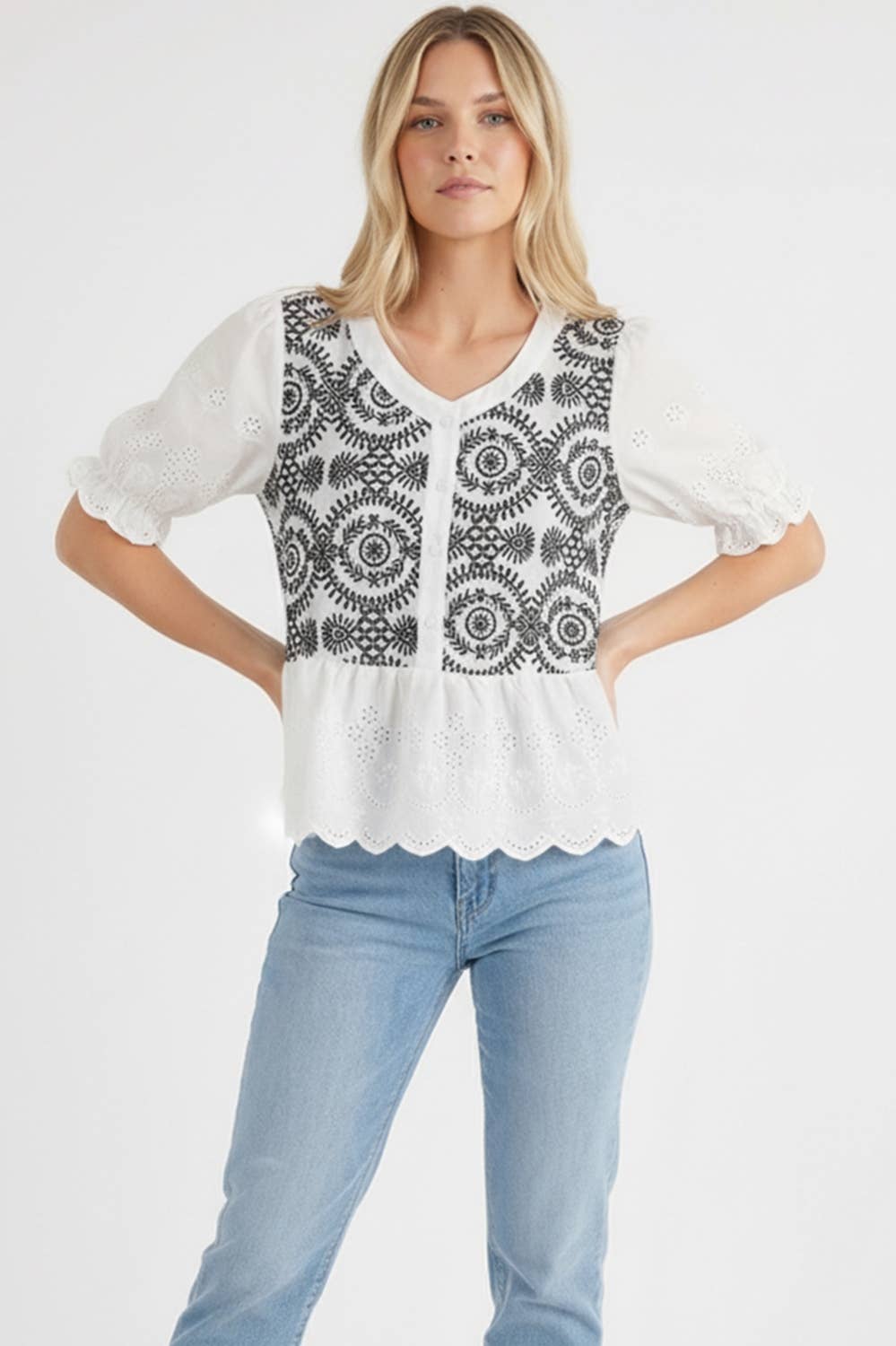 Button Down Eyelet Lace Top