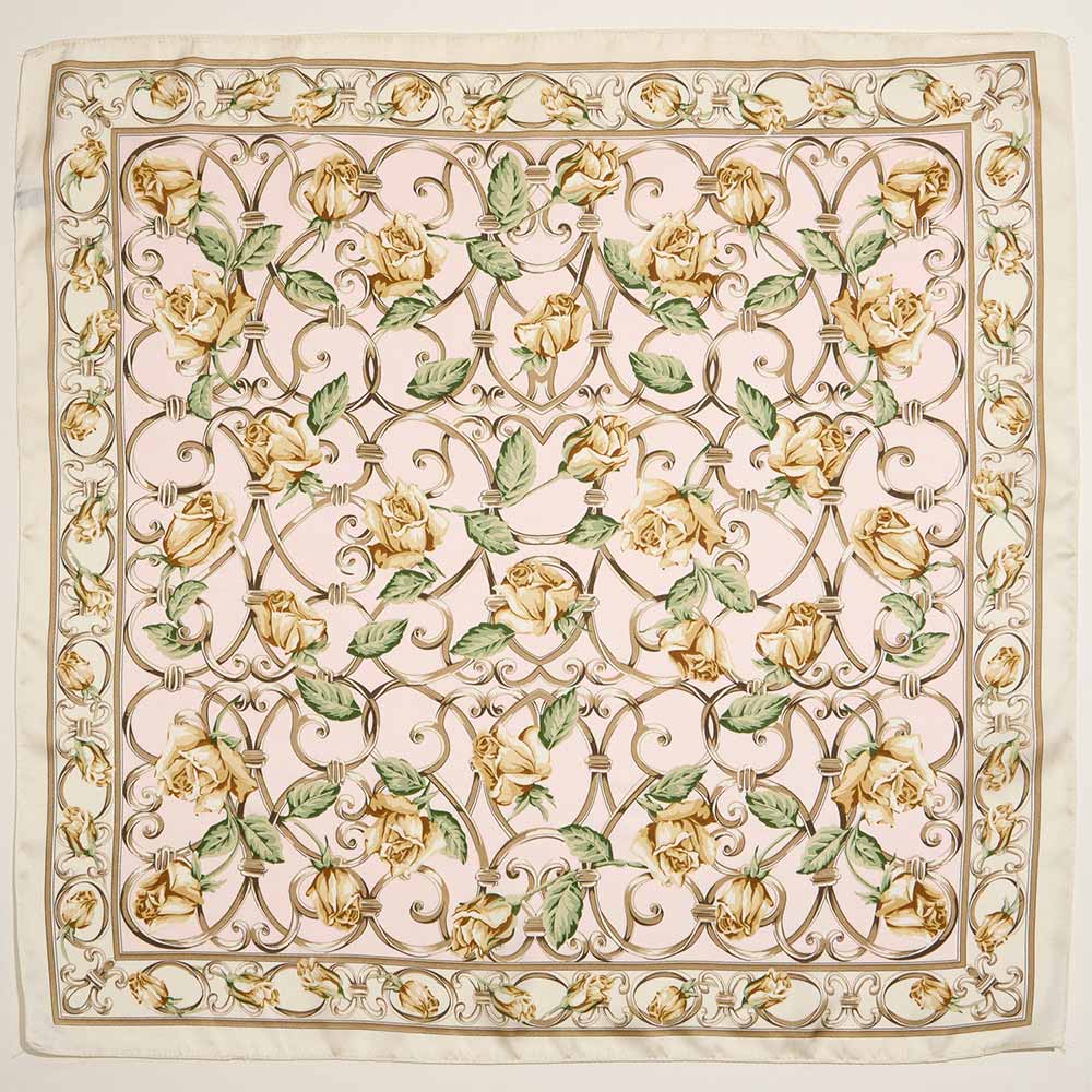Vintage Rose Chain Border Printed Square Silky Satin Scarf