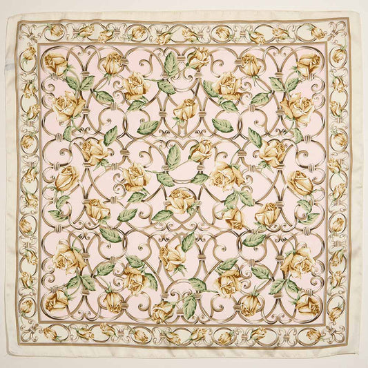 Vintage Rose Chain Border Printed Square Silky Satin Scarf