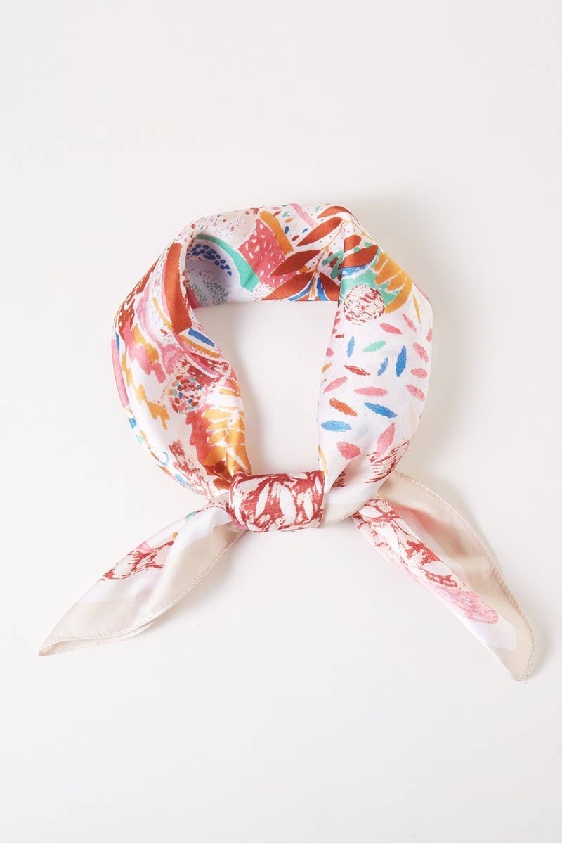 Multi Flower Leaves Print Bandana Scarf