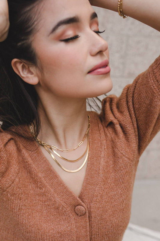 14K Gold Plated Herringbone Necklace: 18 inch