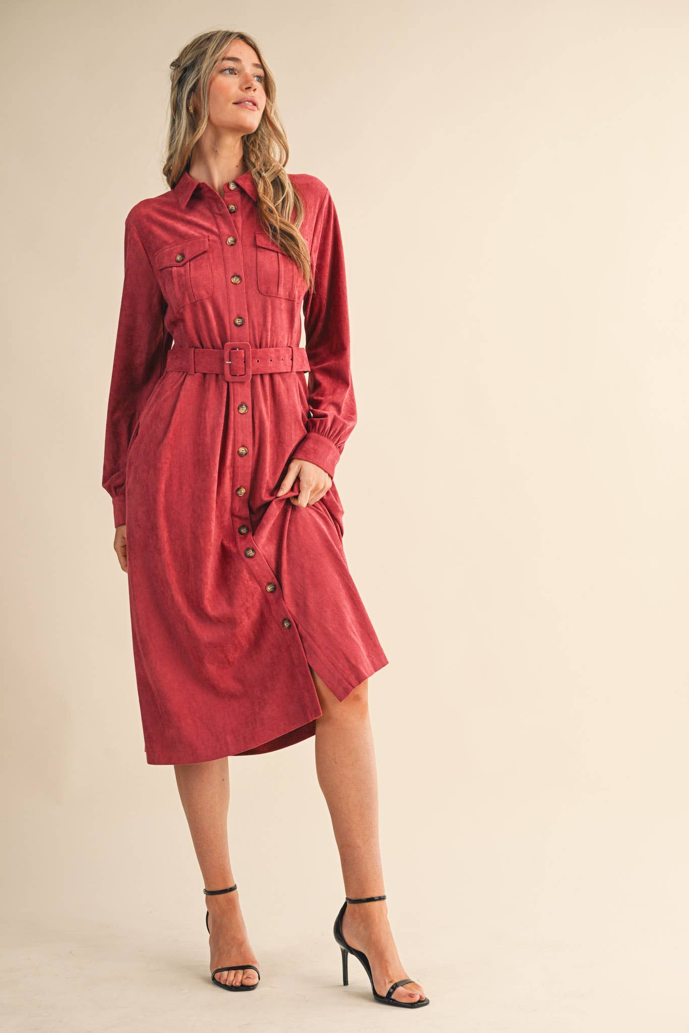 Suede Shirt Dress: Dusty Berry