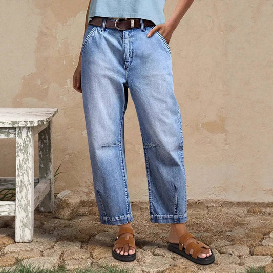PREORDER - High-Waisted Wide Leg Cropped Jeans – Light Blue