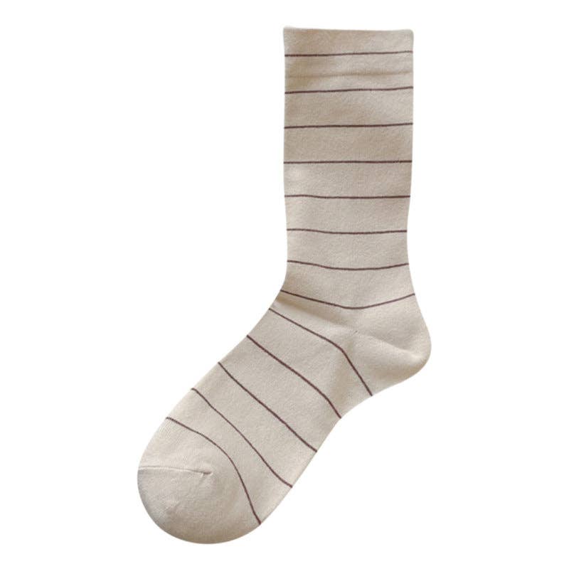 Simple Striped Soft Cotton Socks: Beige
