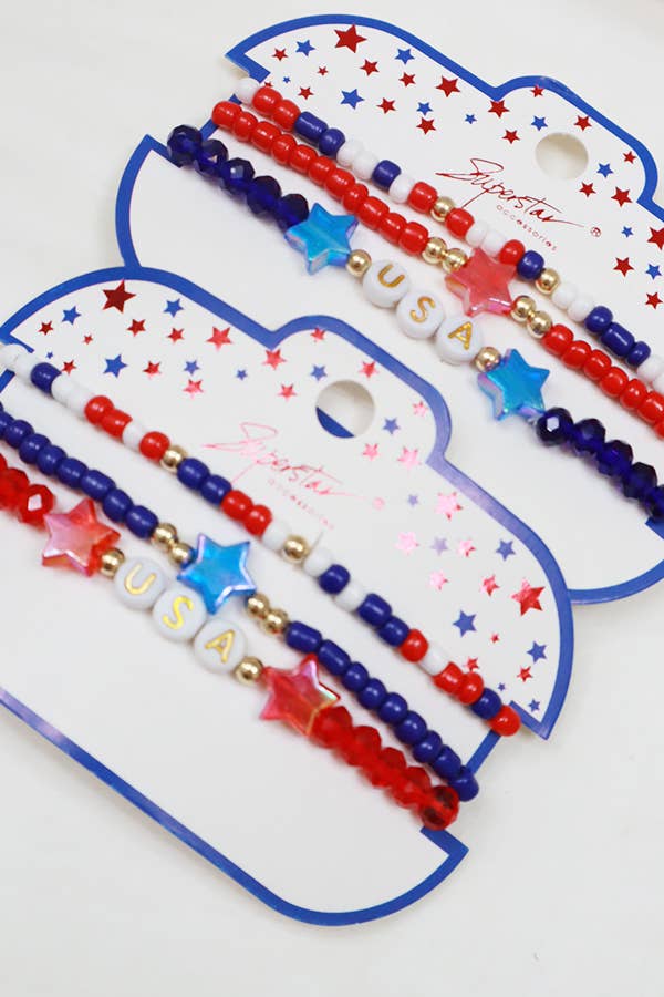 3 pcs Layered USA Charm Stretch Bracelet