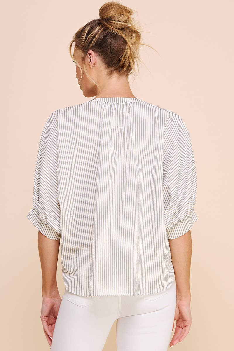 Easy Pinstripe Seersucker Dolman Blouse