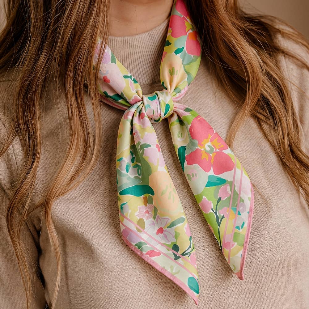 Abstract Flower Garden Square Bandana Scarf- Pink
