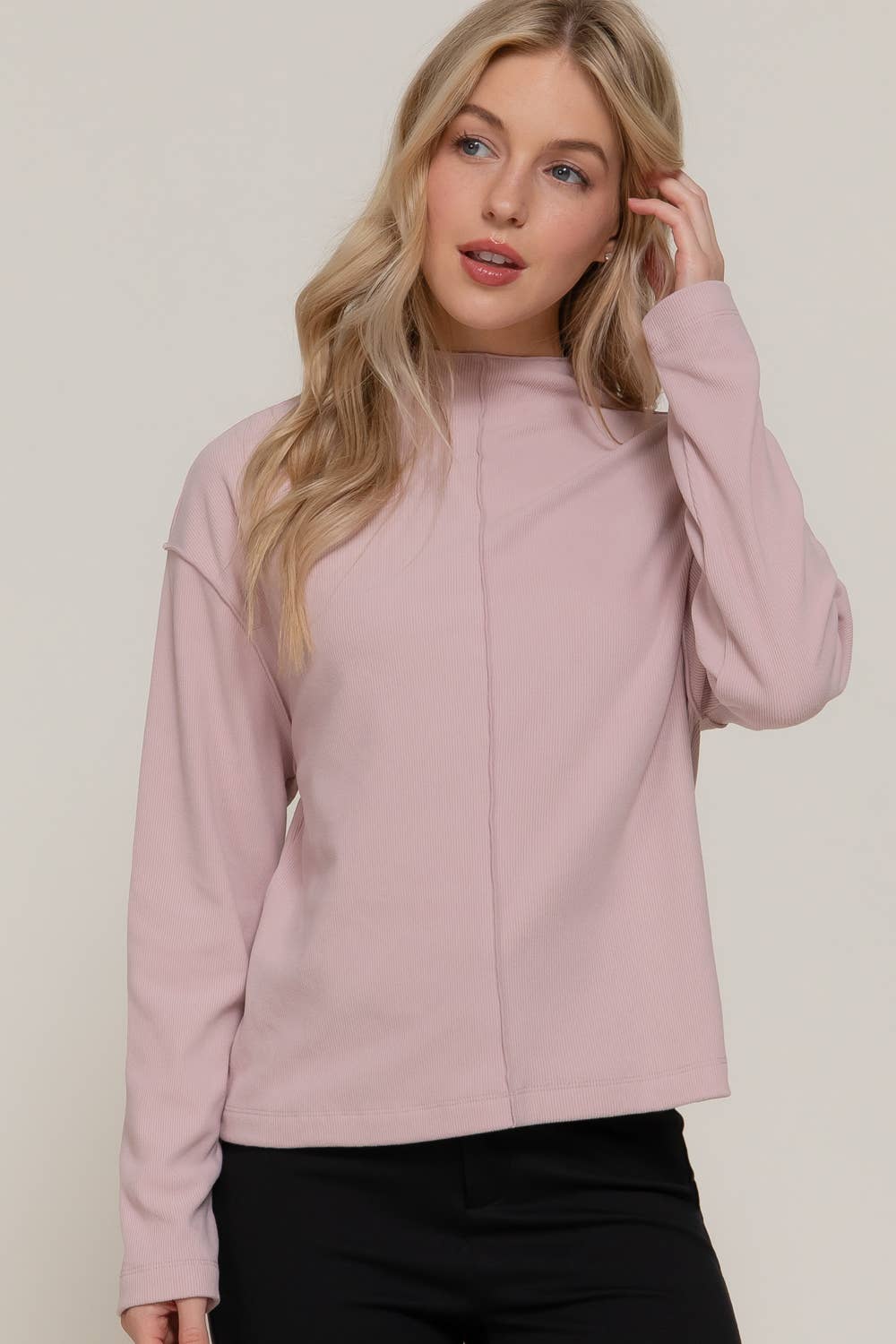 Brushed Rib Mock Neck Long Sleeve Top