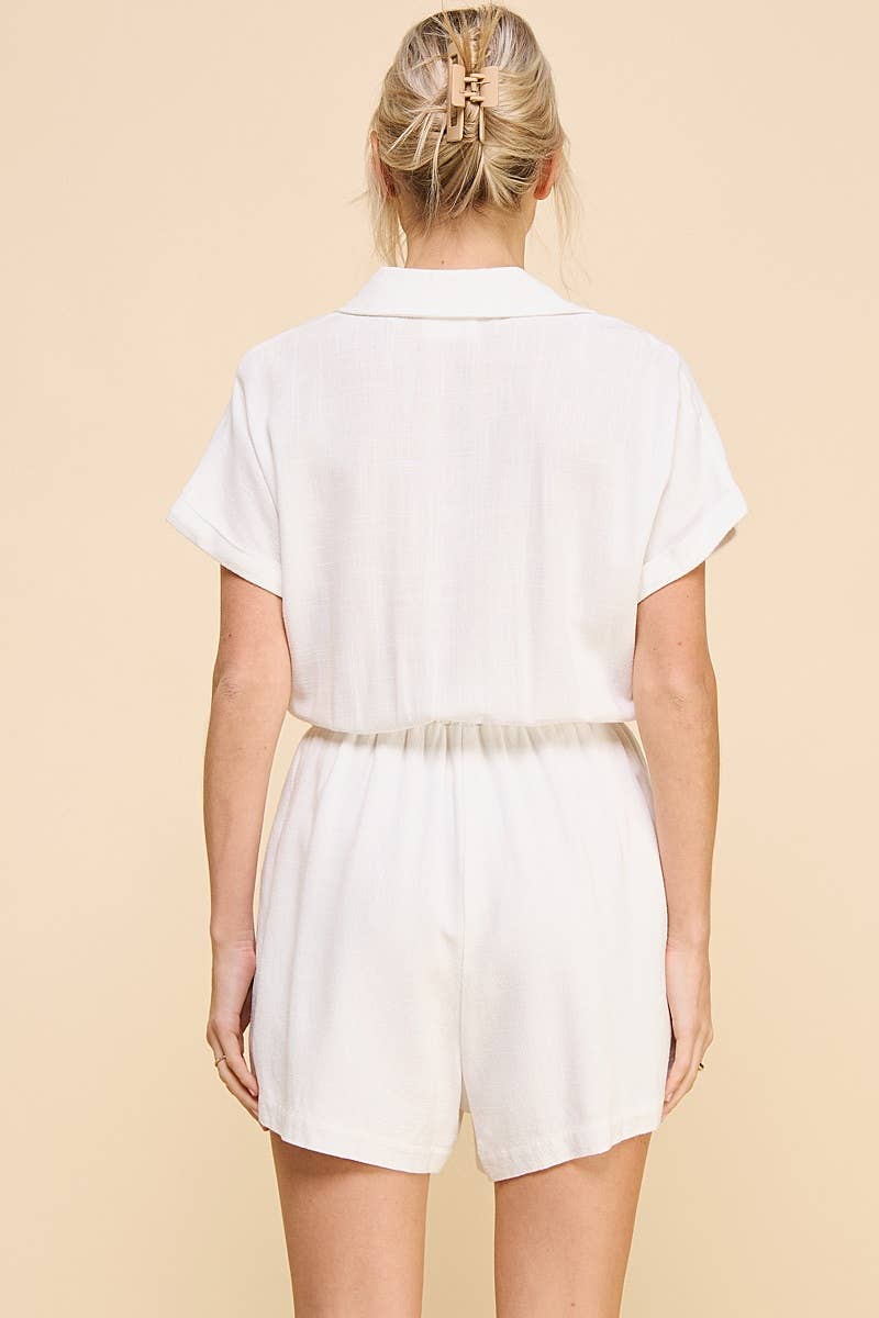 Linen Blend Tie Waist Romper