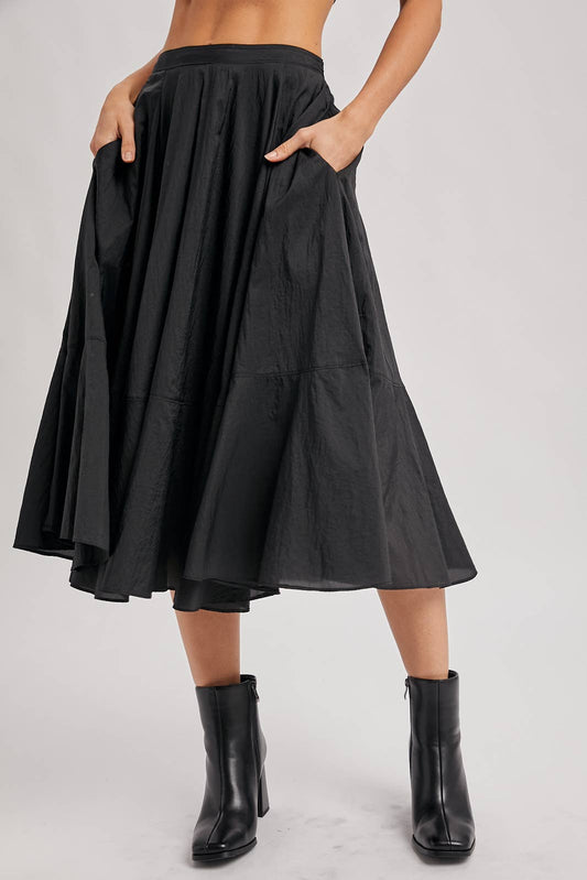 Tiered A-Line Midi Skirt | Lightweight Structured Silhouette