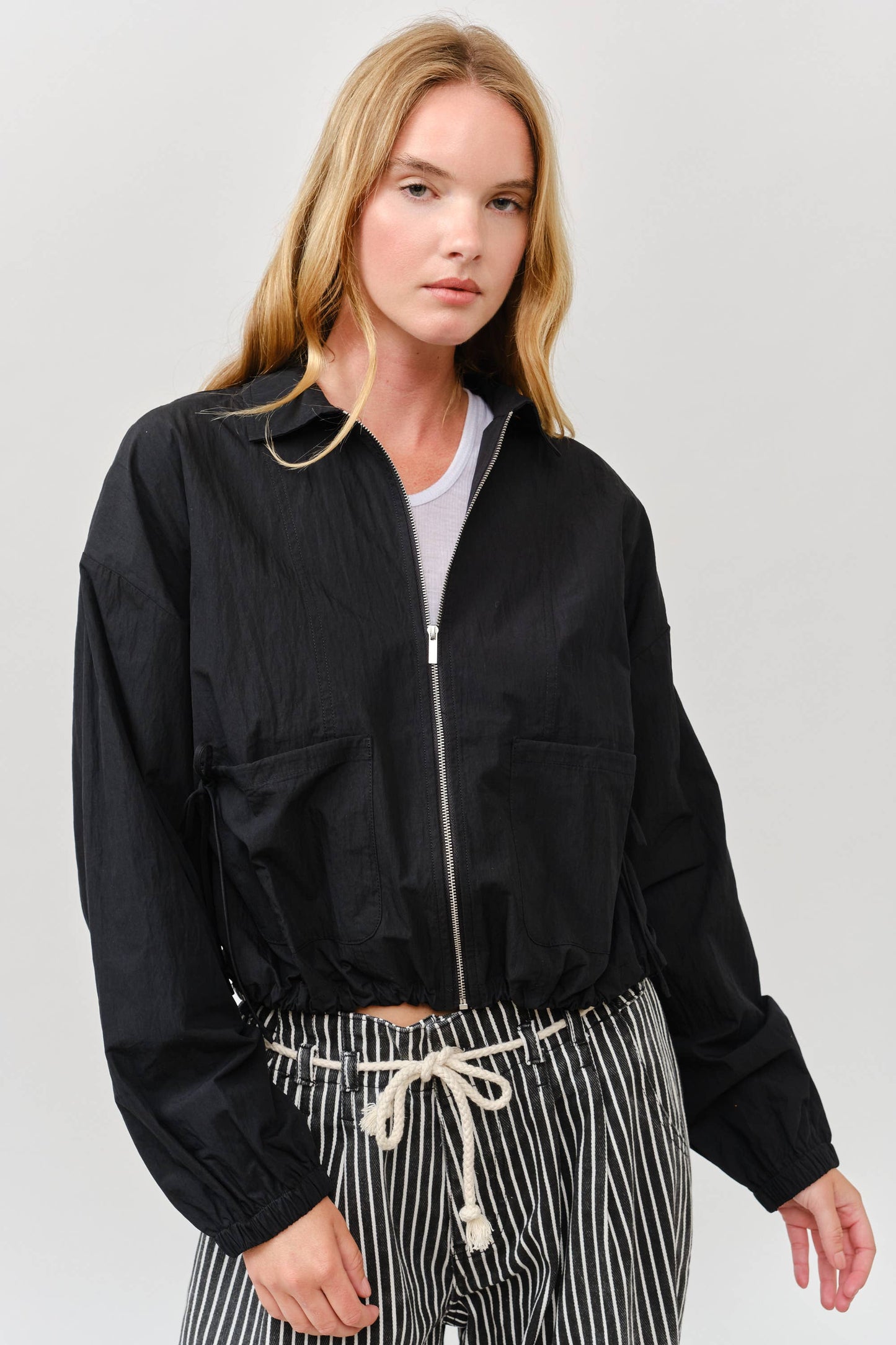 Windbreaker Shirring Ribbon Detail Bomber Jacket