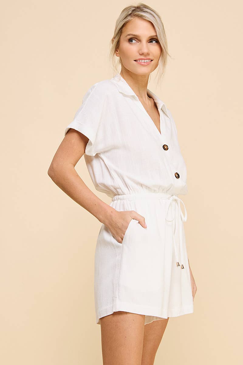 Linen Blend Tie Waist Romper