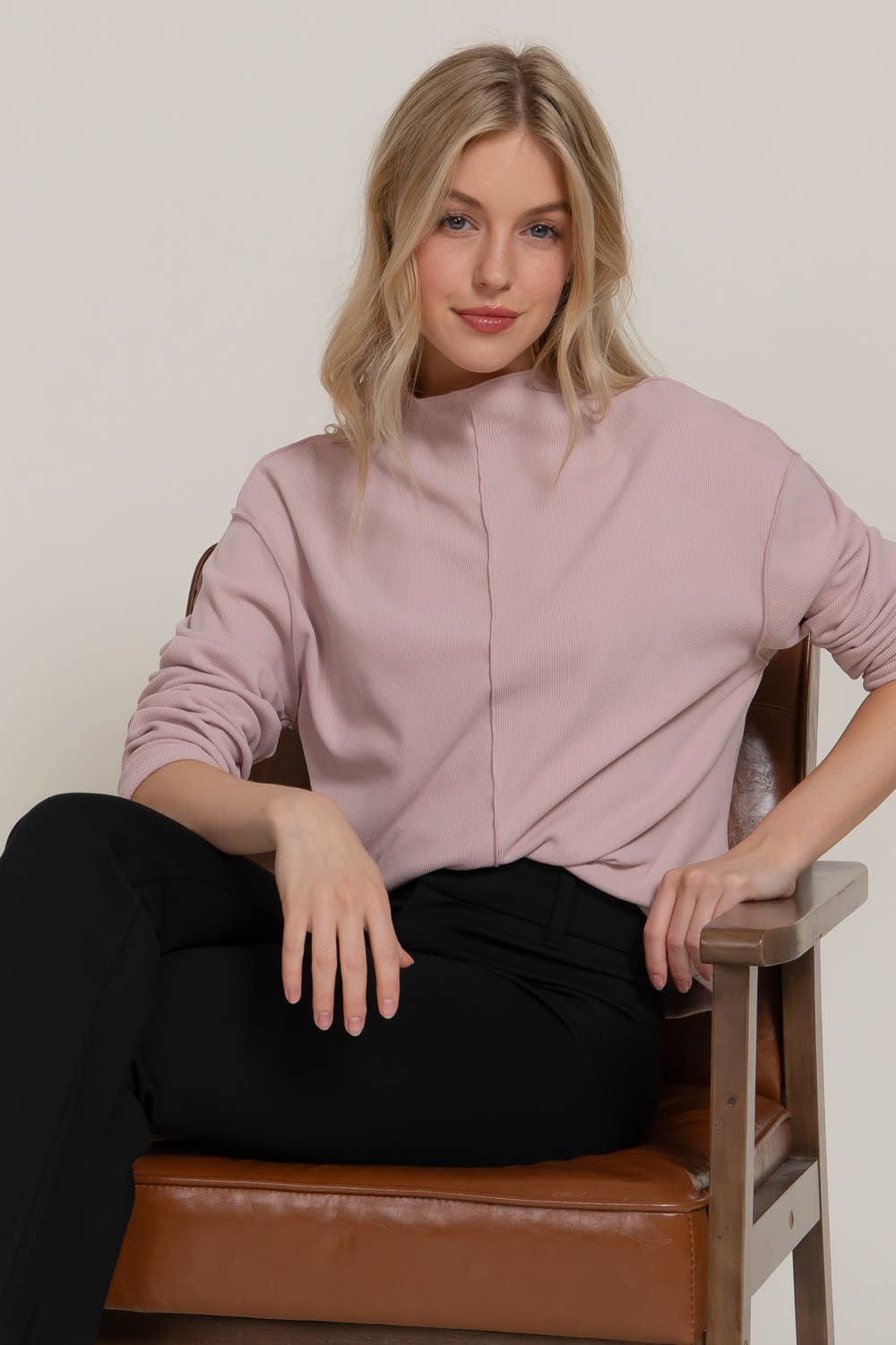 Brushed Rib Mock Neck Long Sleeve Top