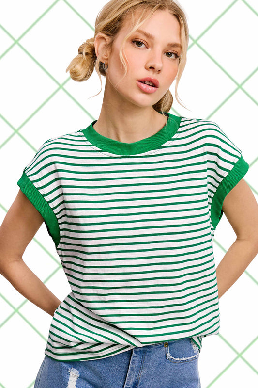 Cap Sleeve Striped Top: KellyGreen