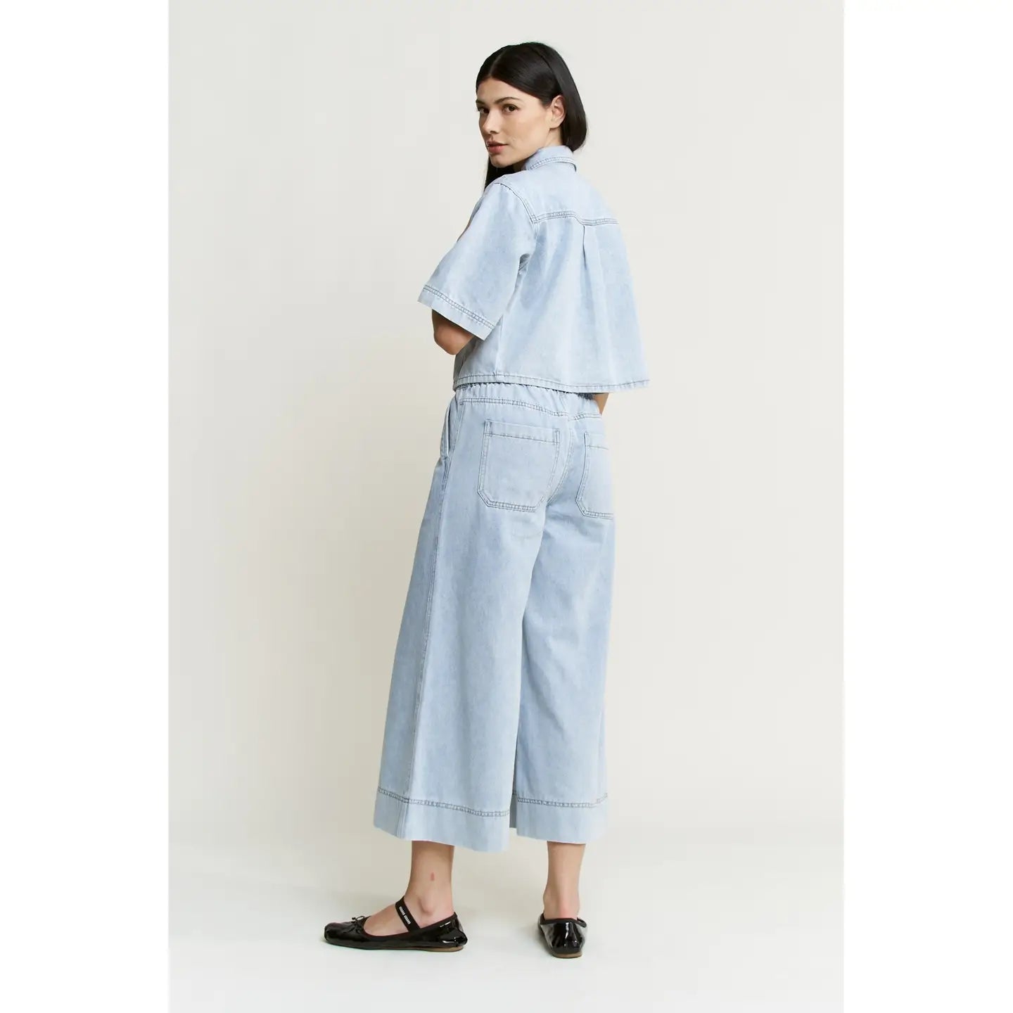 Mica Denim Cropped Wide Leg Pants