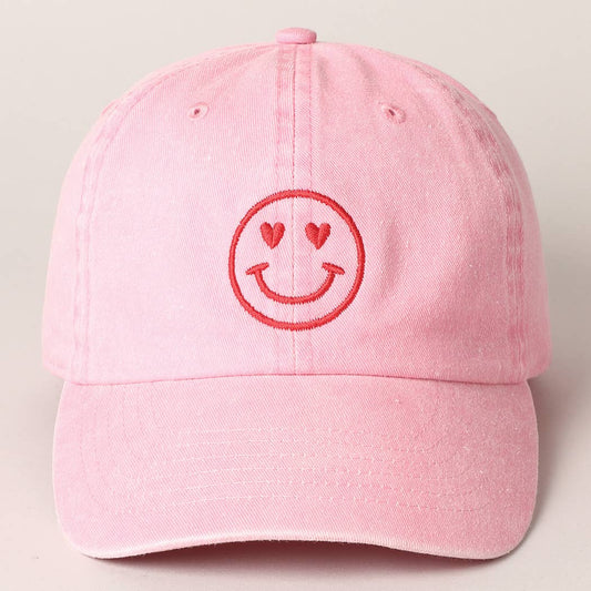 Heart Happy Face Embroidered Cap