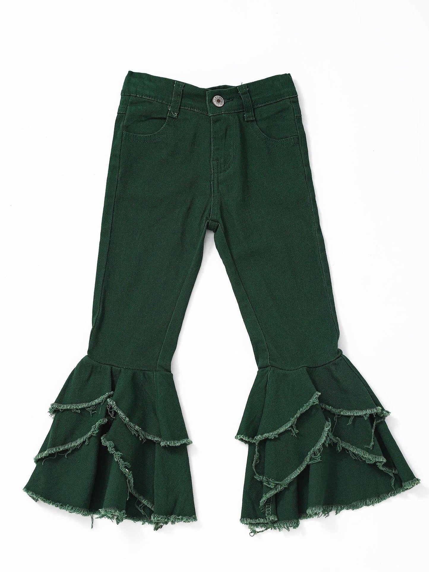 Green Double Layer Girls Jeans