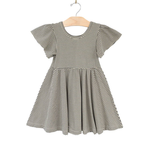 Twirl Dress- Stripe- Charcoal